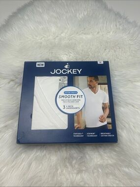 NET Jockey Men's White V-Neck Smooth Fit Undershirts - 3 Pack Size Medium